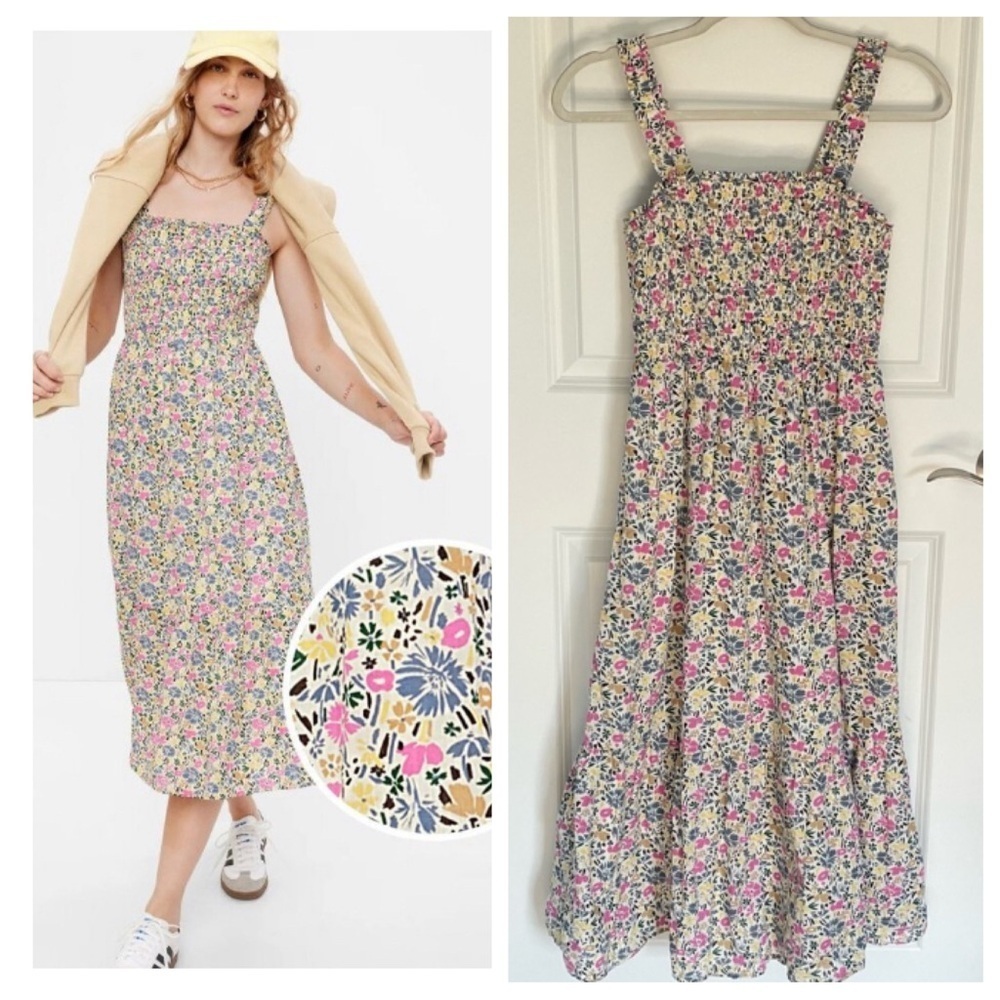 GAP Smocked Floral Cotton tiered Midi Dress Size XS - 47592